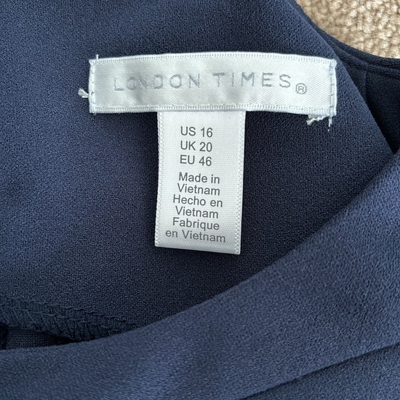 LONDON TIME Navy Blue Asymmetrical Detail Dress Size 16 - Picture 9 of 10